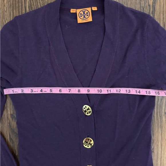TORY BURCH CARDIGAN MERINO WOOL HEATHER PURPLE SIZE- XS - Picture 3 of 9